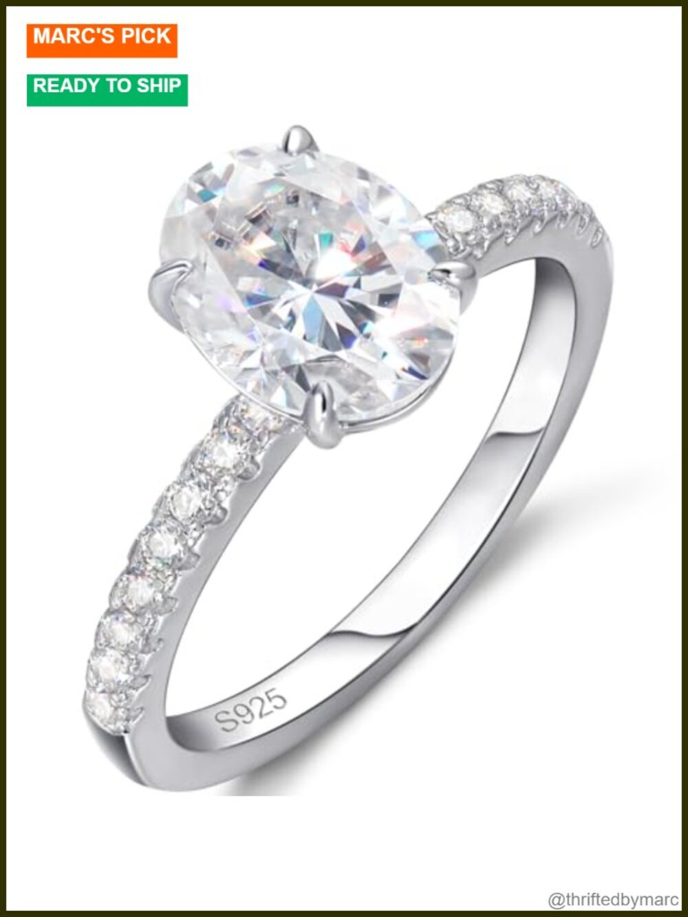 Oval Moissanite Engagement Ring 18K Gold Plated 925 Sterling Silver Promise Ring